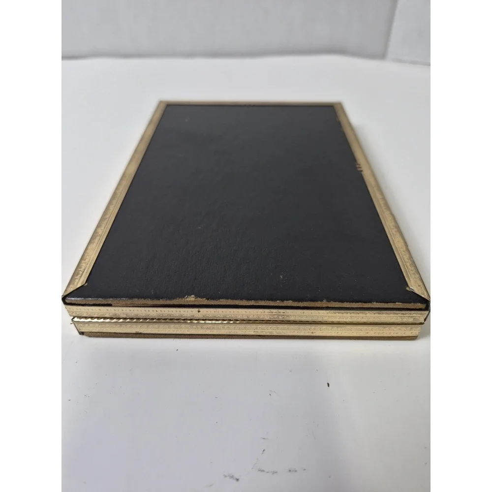 Vintage Gold Metal Double Picture Frame Folding Hinged 4x6 Tabletop etched Edge